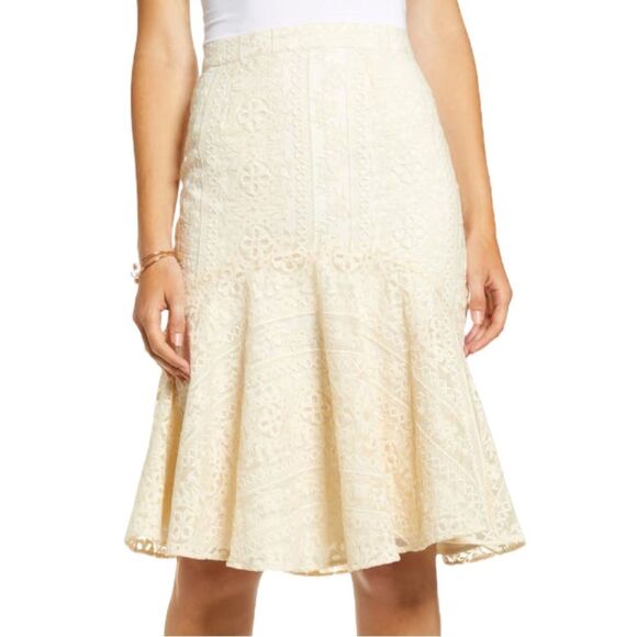 NWT Rachel Parcell Cream Embroidered Flounce Skirt Beige Swan Size Small NEW - Picture 7 of 16